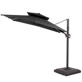 Pellebant 11x9ft Aluminum Double Top Crank Cantilever Patio Umbrella with Base